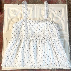 “LOFT” embroidered white and navy blue tank top